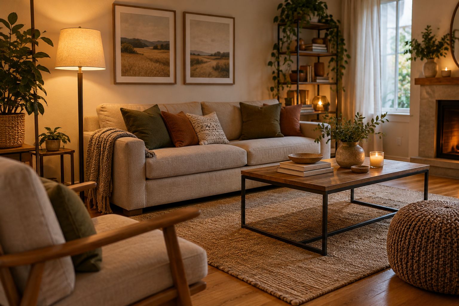 A cozy South Florida living room, illustrative